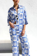 Special Satin Shell Print Wide-Leg Trousers-Set