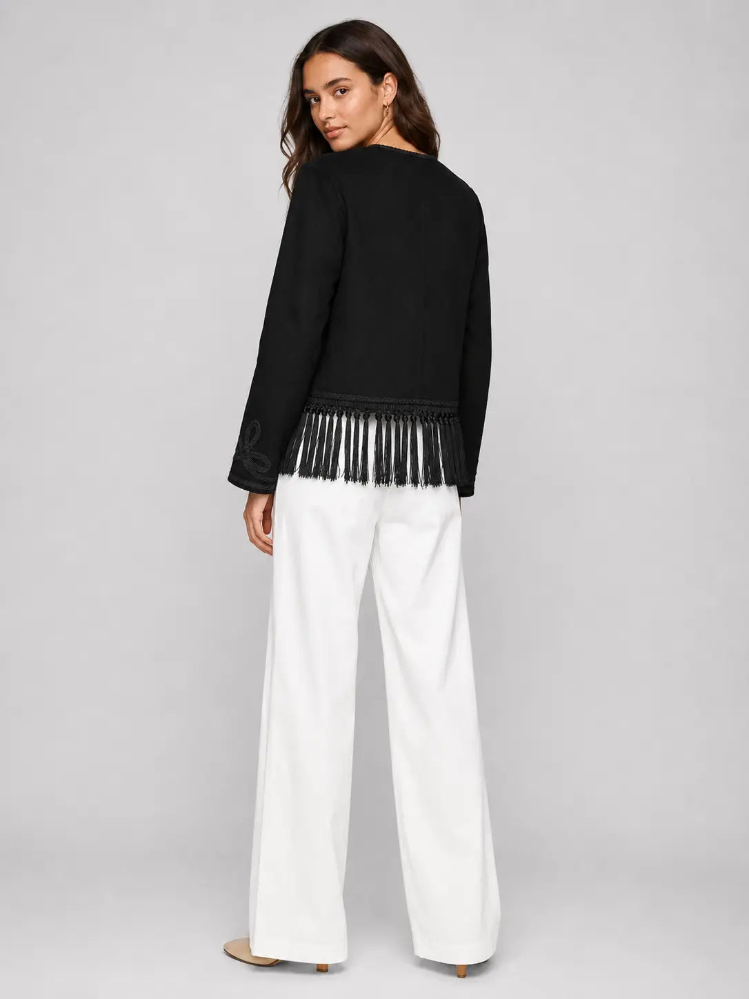 Cropped Blazer with Fringe and Knot Closures