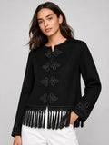Cropped Blazer with Fringe and Knot Closures