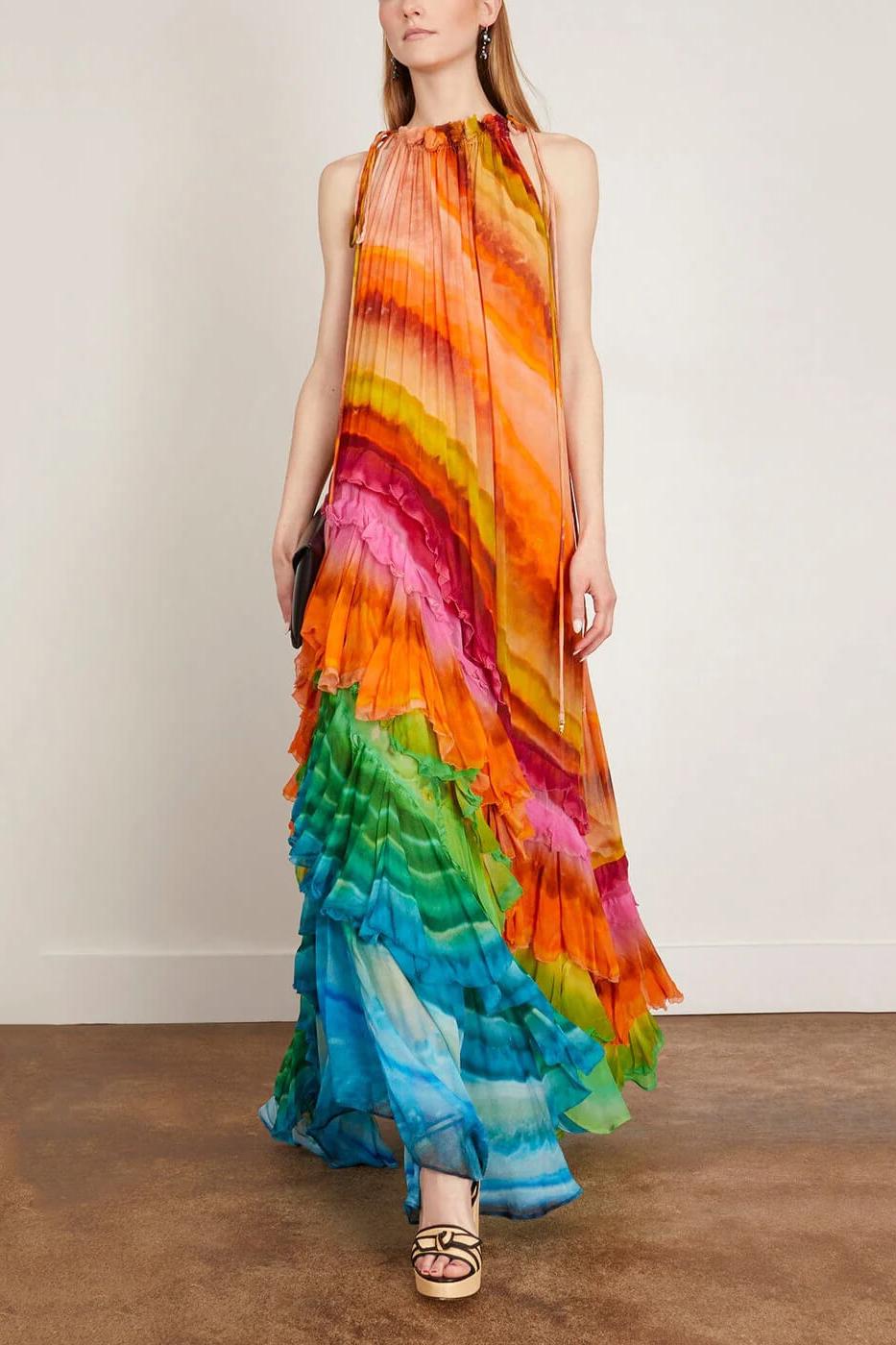Iris Ruffled Gown in Multi