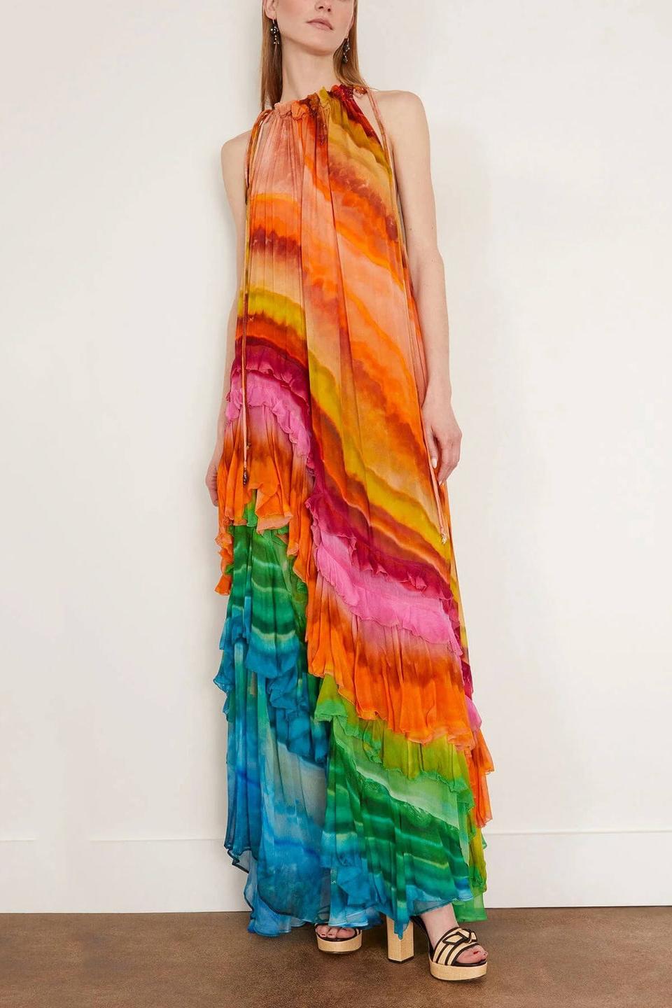 Iris Ruffled Gown in Multi