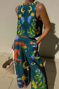 Linen Blend Distinctive Print Tank Set