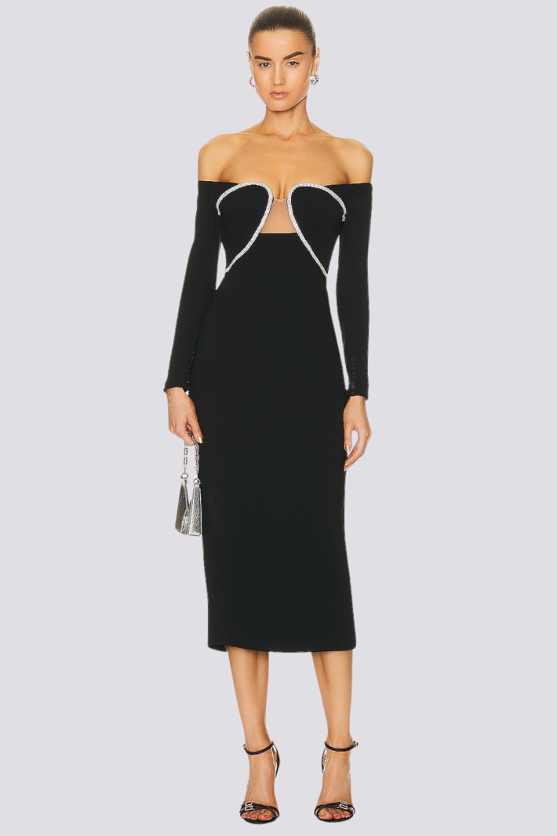 Izara Off-Shoulder Crystal-Detail Midi-Length Dress