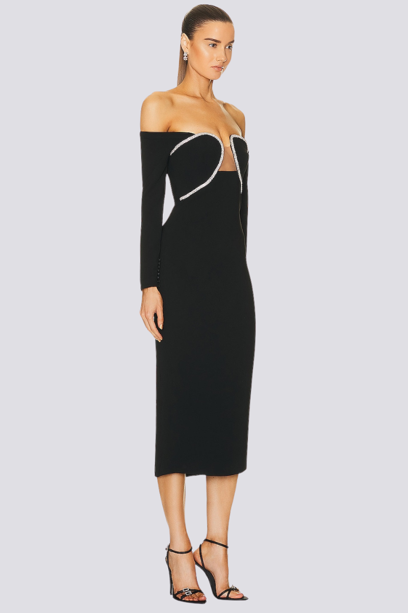 Izara Off-Shoulder Crystal-Detail Midi-Length Dress