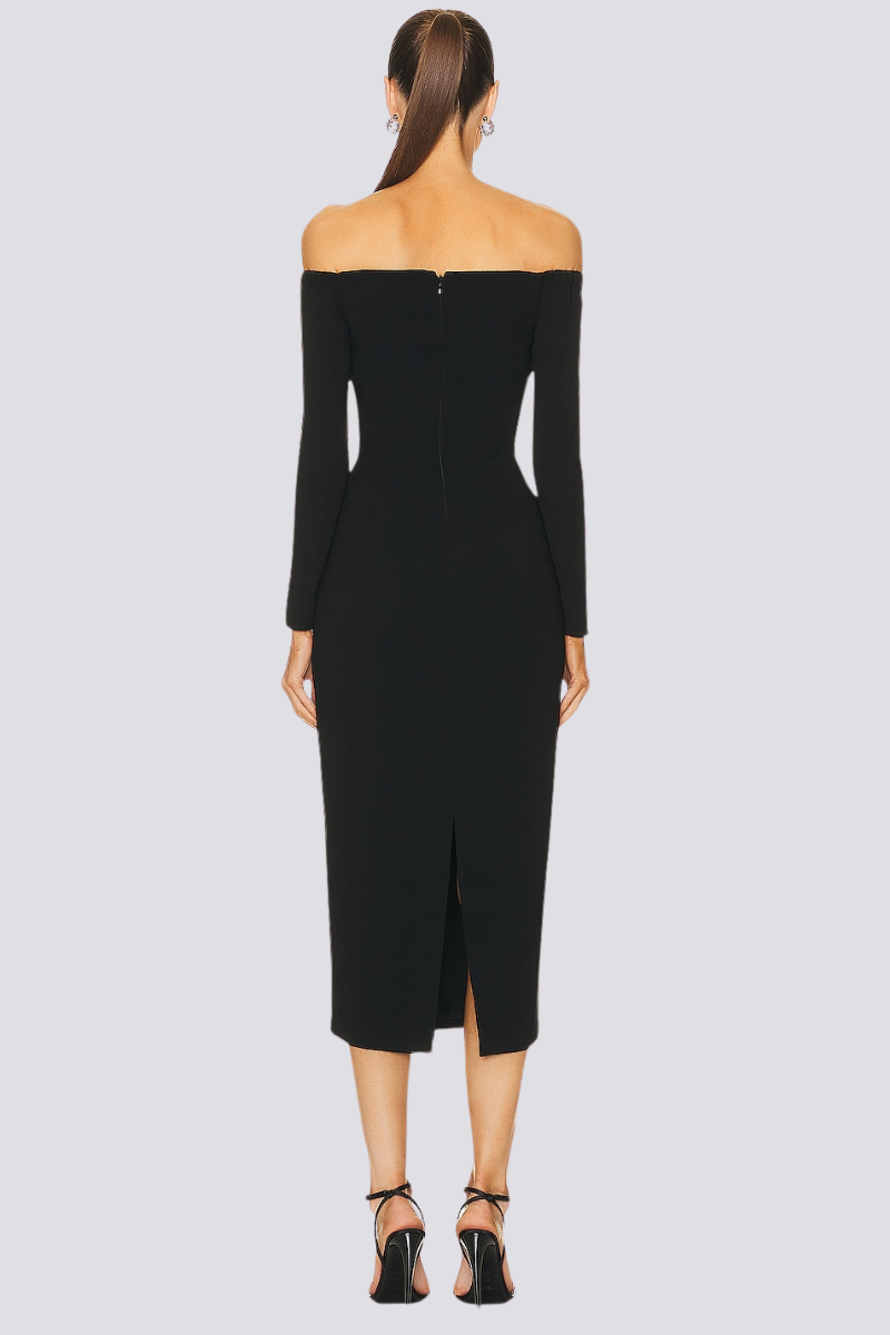 Izara Off-Shoulder Crystal-Detail Midi-Length Dress
