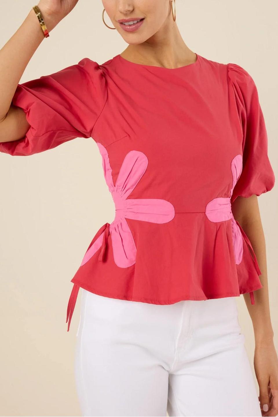 Izzie Contrast Flower Self-Ties Top