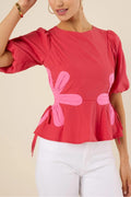 Izzie Contrast Flower Self-Ties Top