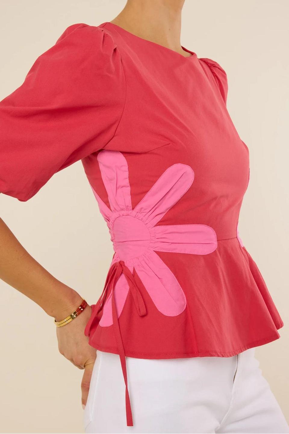 Izzie Contrast Flower Self-Ties Top