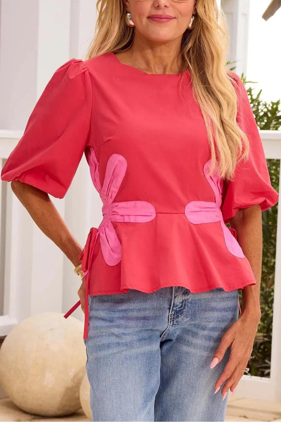 Izzie Contrast Flower Self-Ties Top