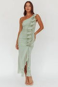 Haven One-Shoulder Ruffled Accent Maxi-Length Dress Sage