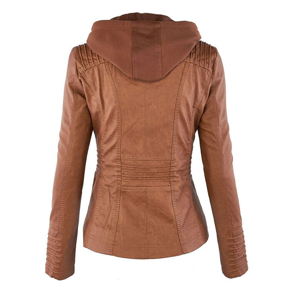 Weatherproof Leather Jacket with Hood