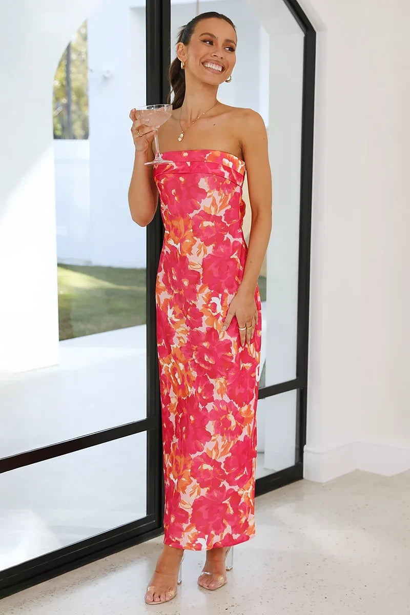 Miya Maxi-Length Dress - Pink/Red Flower