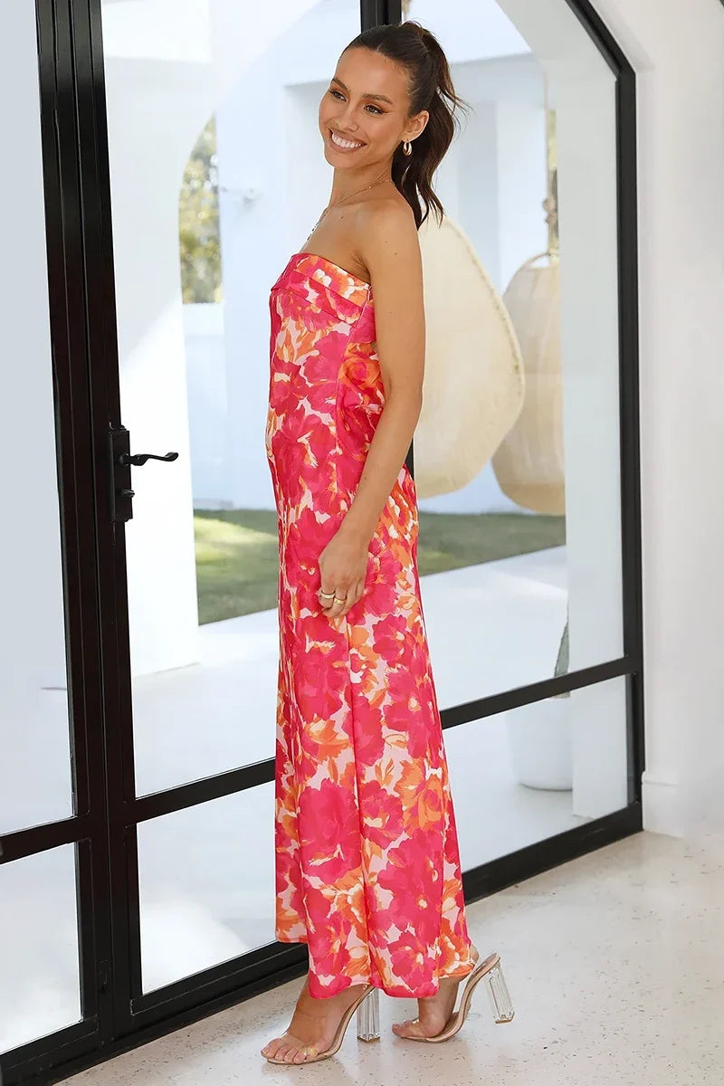 Miya Maxi-Length Dress - Pink/Red Flower