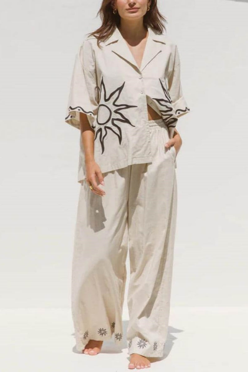 Sunshine Loose Patterned Wide-Leg Trousers-Set