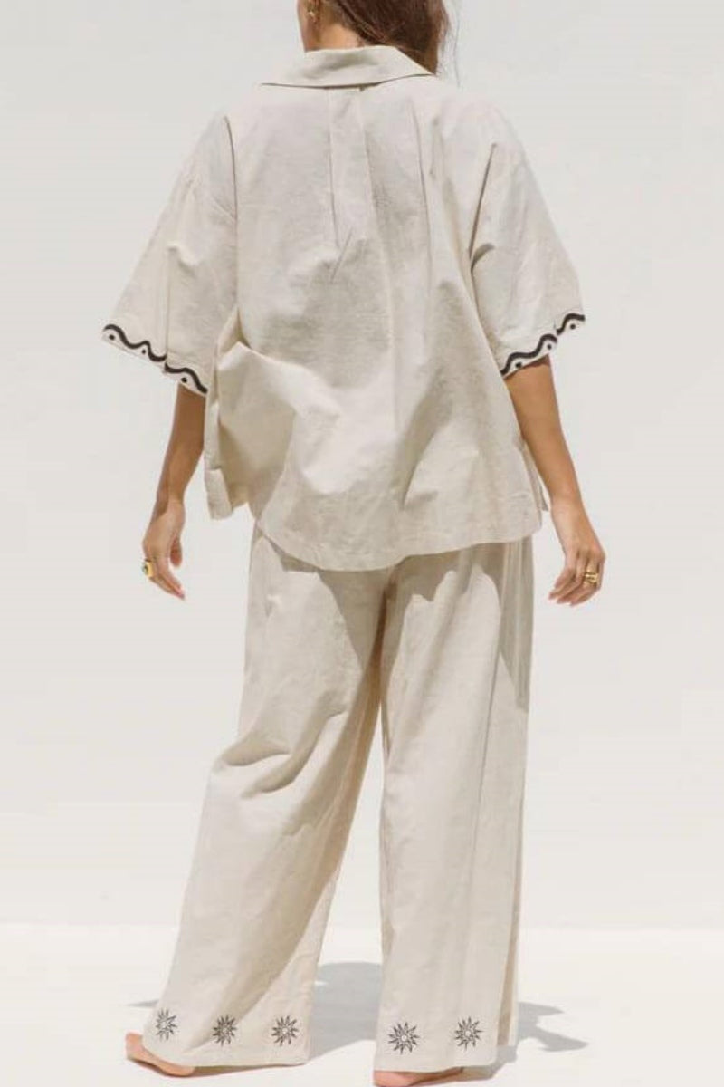 Sunshine Loose Patterned Wide-Leg Trousers-Set