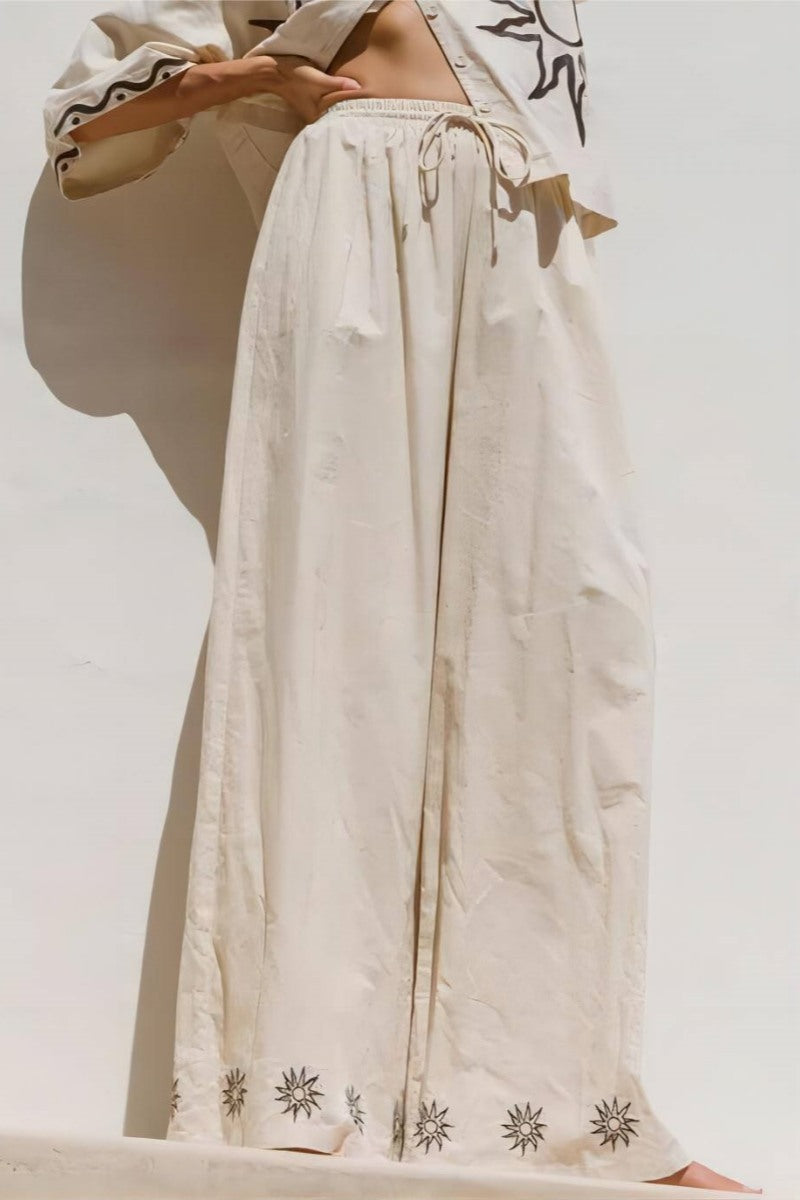 Sunshine Loose Patterned Wide-Leg Trousers-Set
