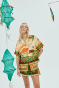 Coordinated Leocadie Short Sleeve Sunset Print Shorts Set