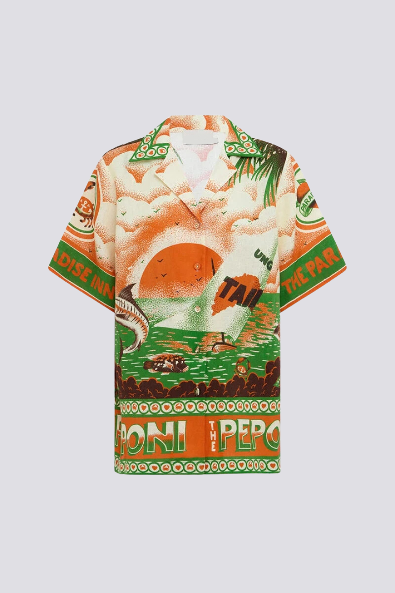 Coordinated Leocadie Short Sleeve Sunset Print Shorts Set