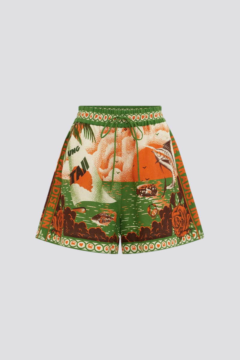 Coordinated Leocadie Short Sleeve Sunset Print Shorts Set