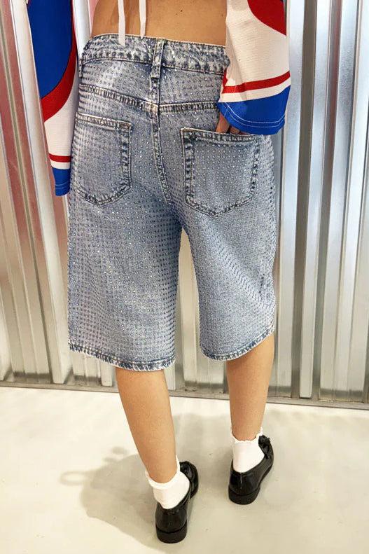 Modern Light Blue Denim Sparkling Shorts