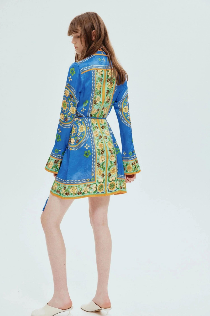 Lisbeth Long Sleeve Flower Mini-Length Dress