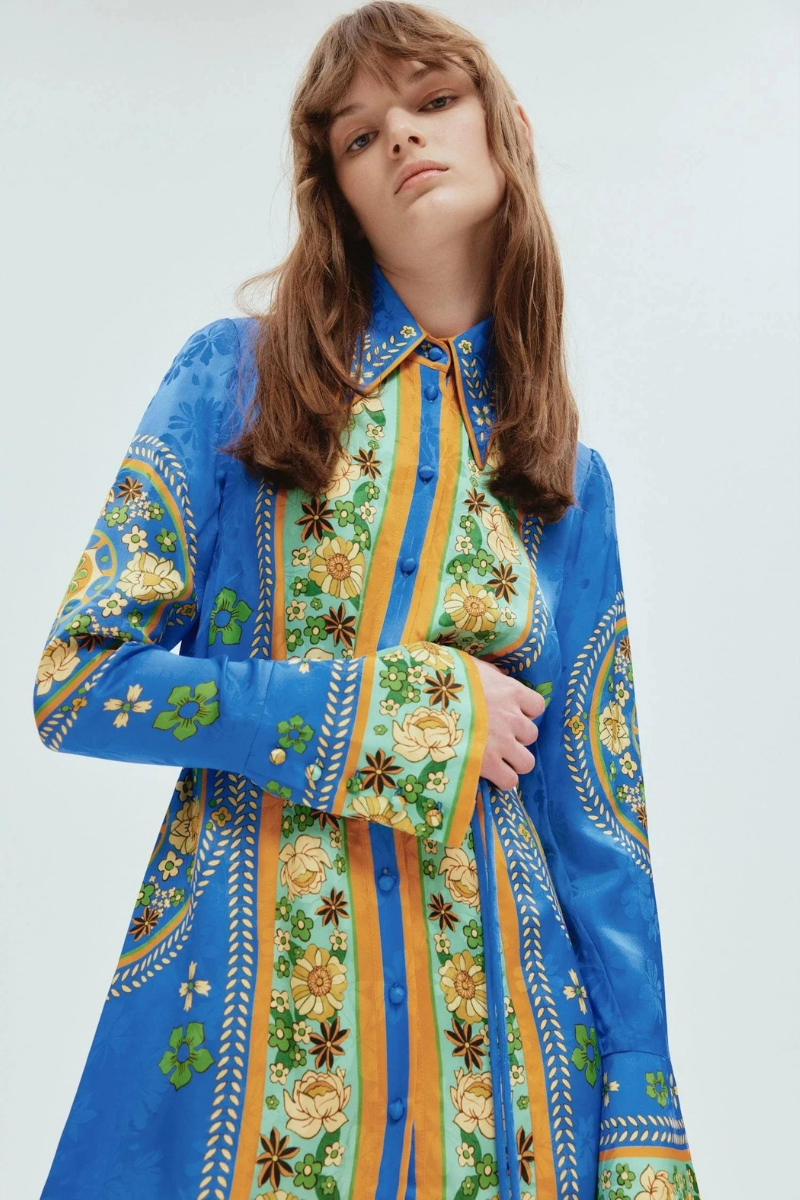 Lisbeth Long Sleeve Flower Mini-Length Dress