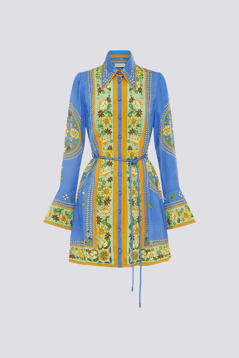 Lisbeth Long Sleeve Flower Mini-Length Dress