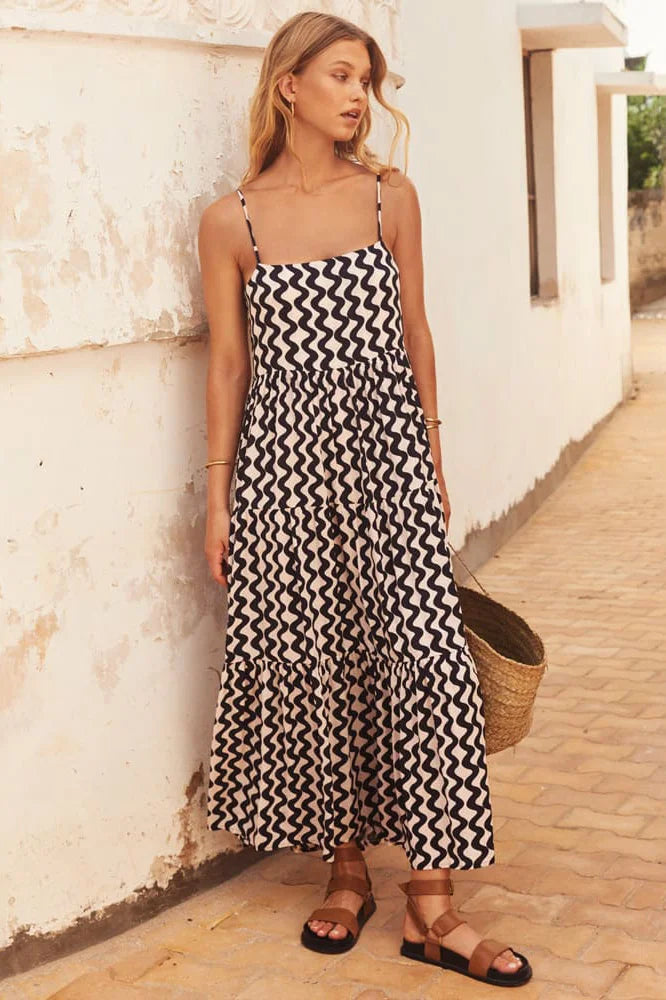 Ric Rac Square Neck Maxi-Length Dress