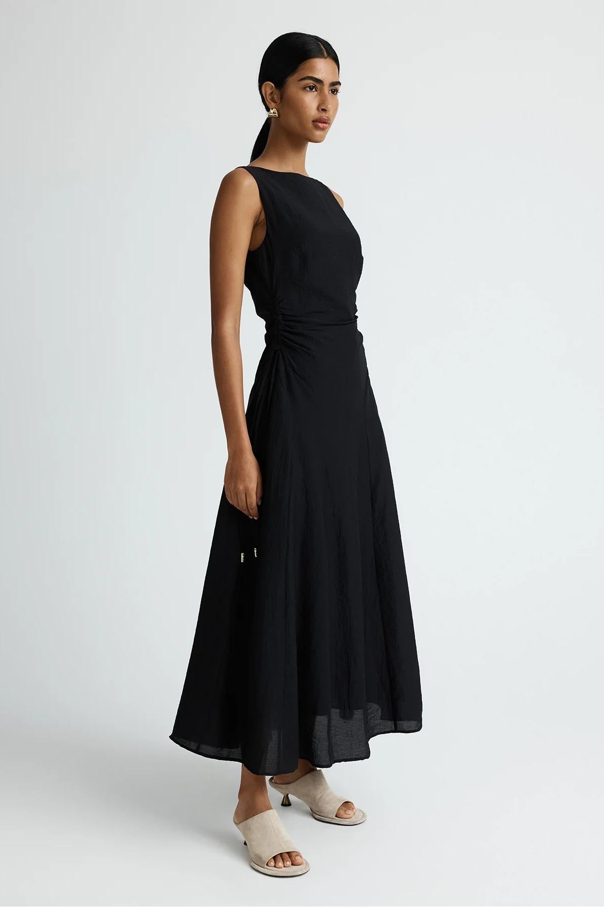 Clean-Lined Black Sleeveless Maxi-Length Dress
