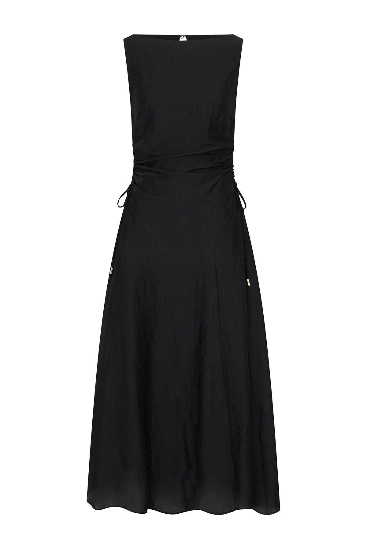 Clean-Lined Black Sleeveless Maxi-Length Dress