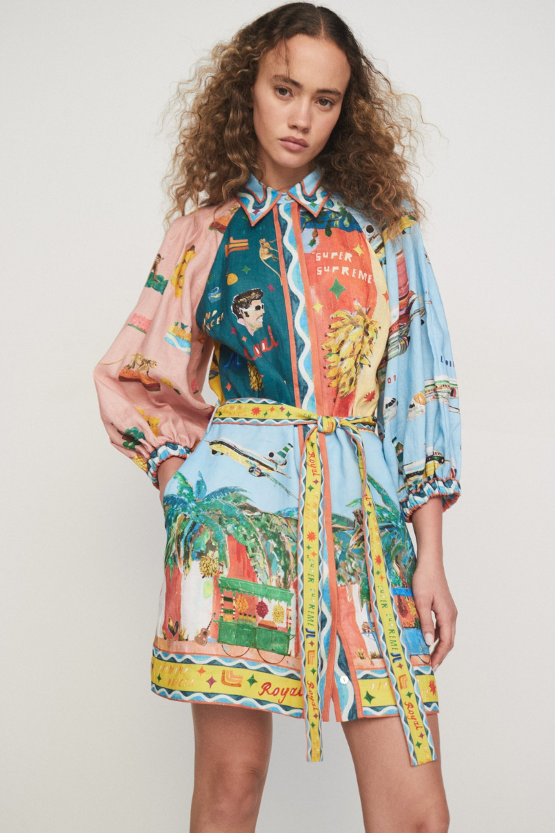 Magali Balloon Sleeve Patchwork Mini-Length Dress