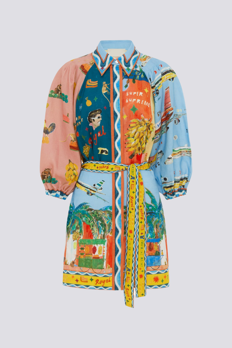 Magali Balloon Sleeve Patchwork Mini-Length Dress