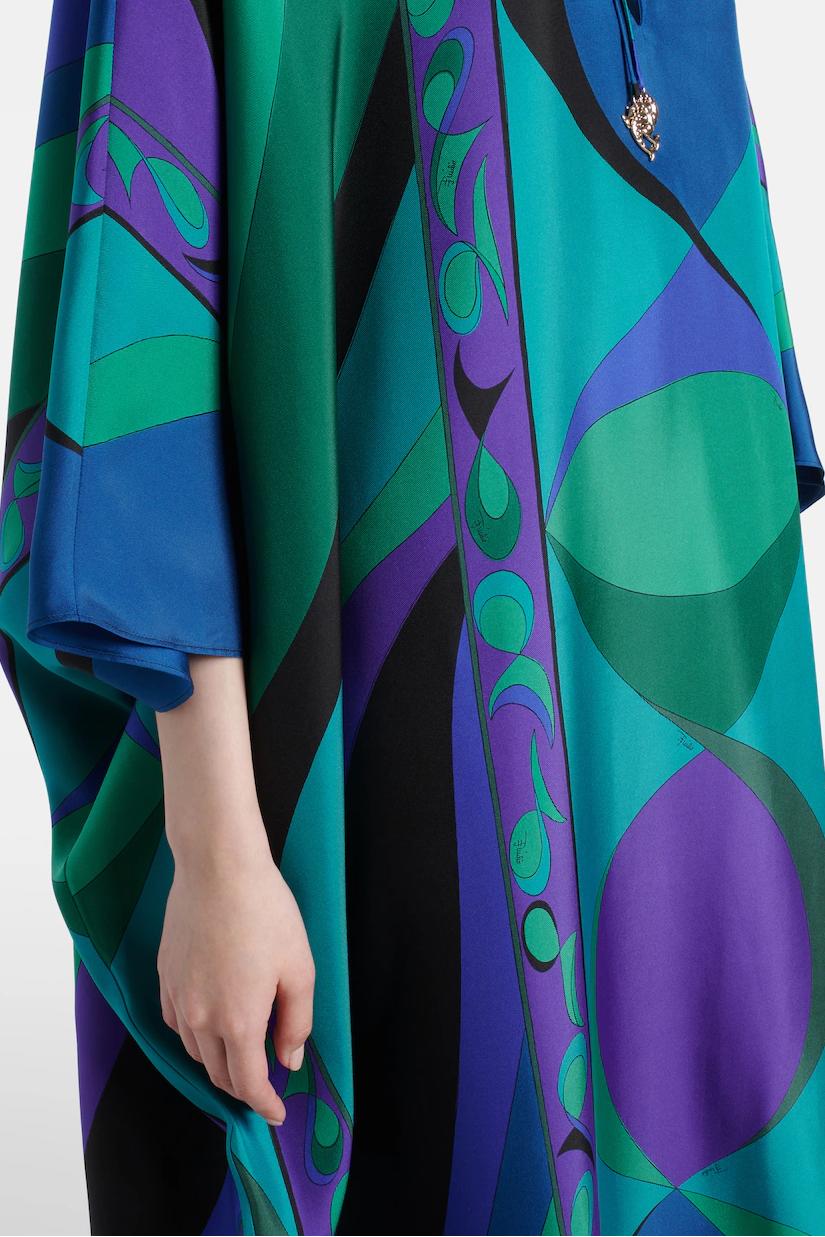 Modern Psychedelic Swirling Iride Satin Kaftan