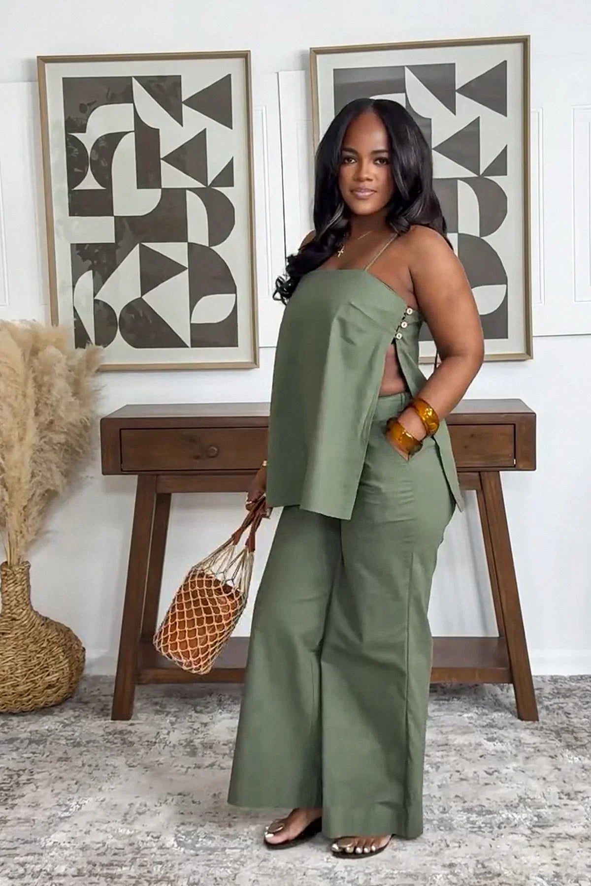 Clean-Lined Side Slit Trousers Set