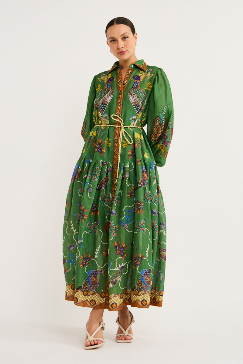 Marcella Balloon Sleeve Animal Maxi-Length Dress