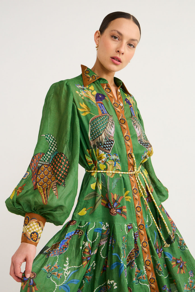 Marcella Balloon Sleeve Animal Maxi-Length Dress