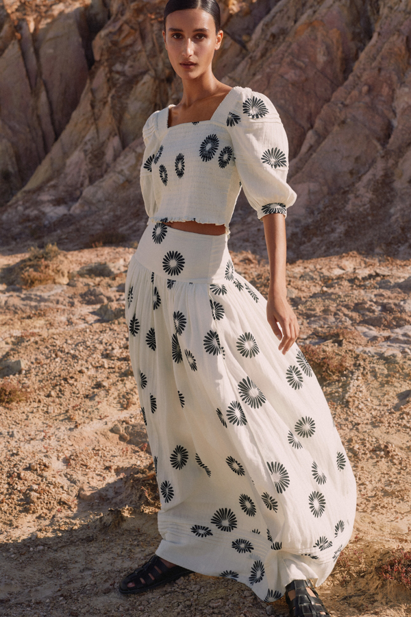 Marjolaine Puff Shoulder Flower Skirt Set