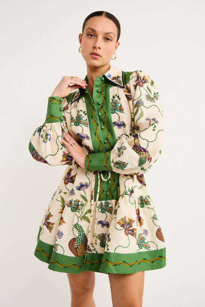 Mauricette Balloon Sleeve Animal Mini-Length Dress
