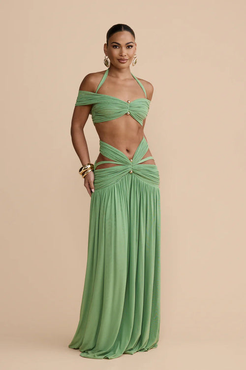 Coordinated Green Ruched Skirt Set