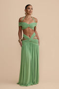 Coordinated Green Ruched Skirt Set
