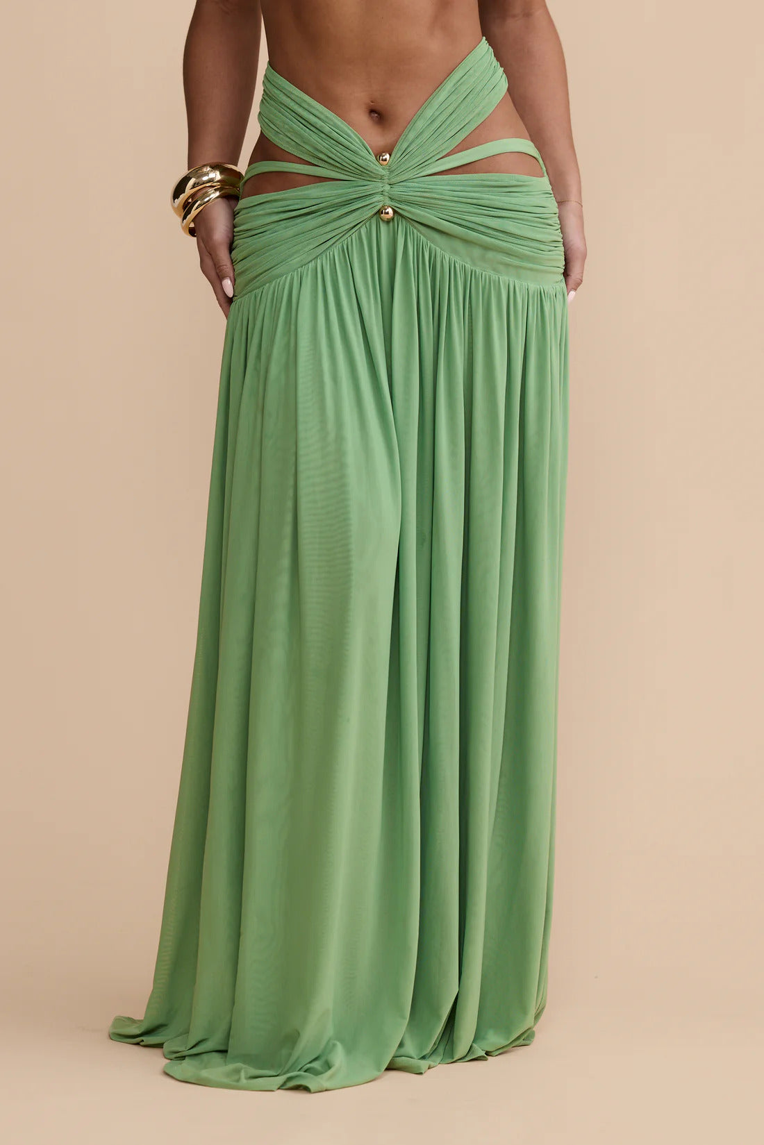 Coordinated Green Ruched Skirt Set