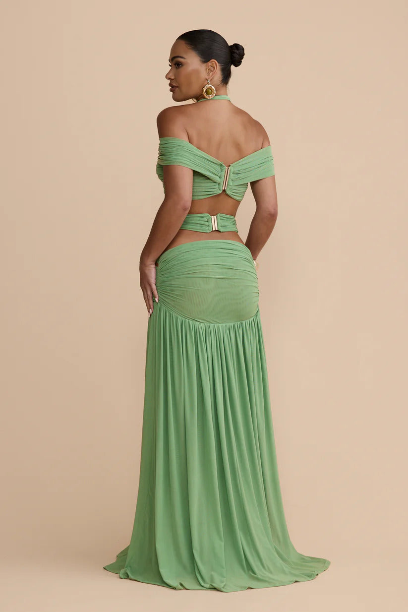 Coordinated Green Ruched Skirt Set
