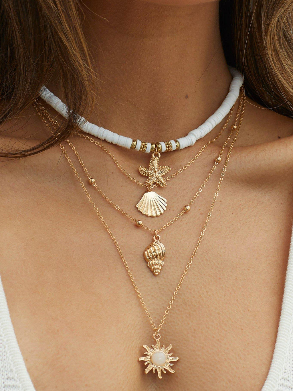 Statement South Pacific Shell Starfish Multi-Layer Necklace Gold