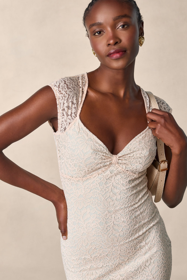Nora Flower Lace Bow Midi-Length Dress