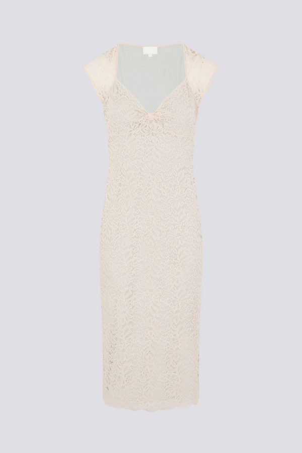 Nora Flower Lace Bow Midi-Length Dress