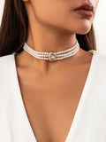 Statement Short faux pearl and turquoise bead necklace