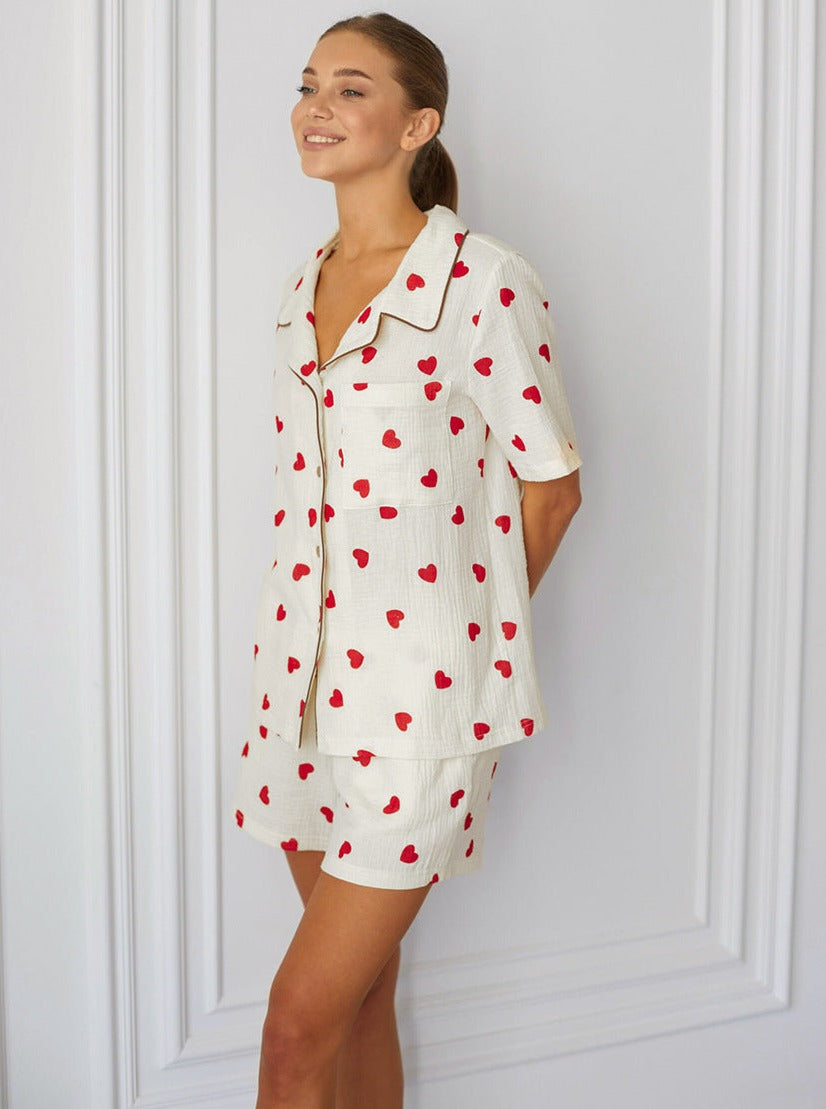 Melina - Two-Piece Sleepwear with Heart-Shaped Printed Collar