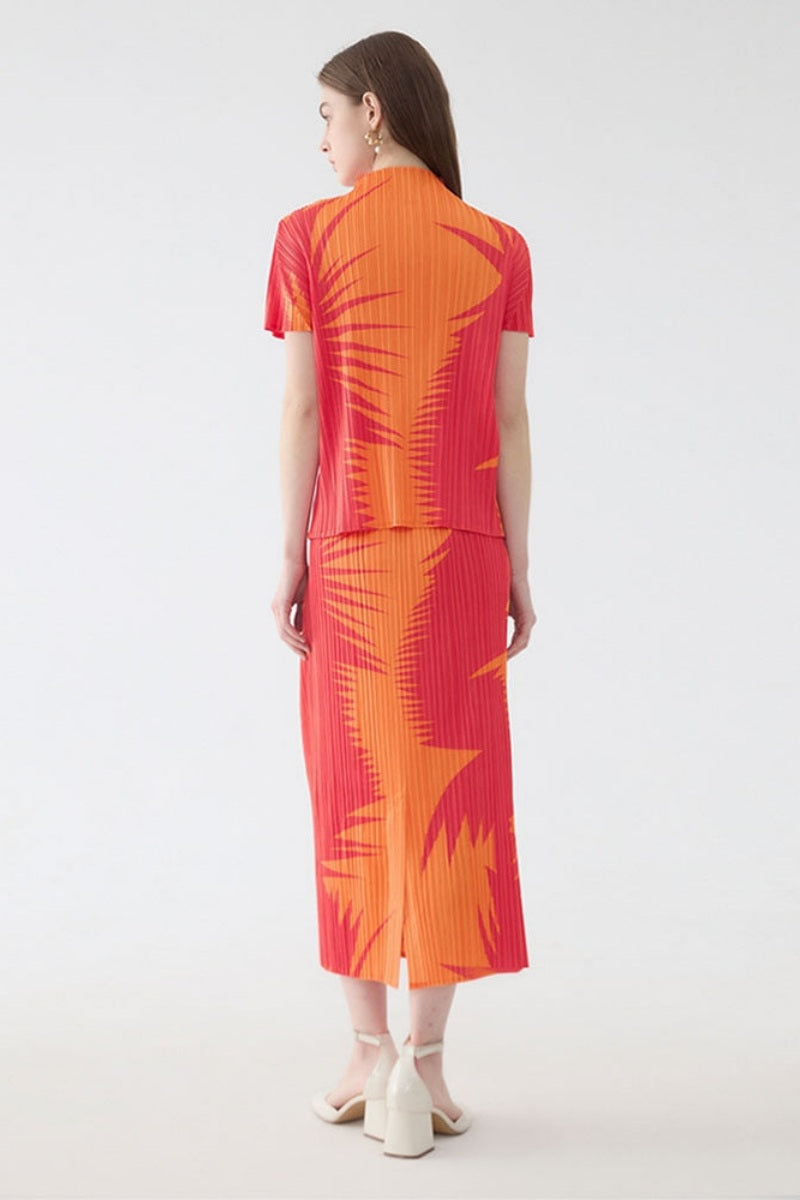 Coordinated Pleated Lapel Top Two-Piece Set Skirt