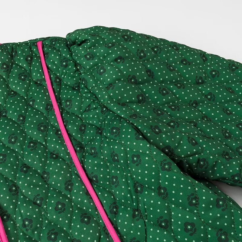 Quilted Jacket with Floral Print and Pink Bows
