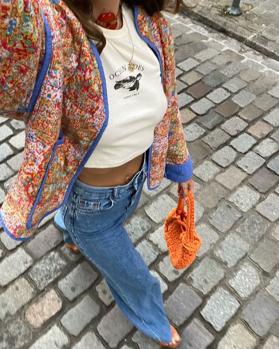 Jacket with Floral Print, Pockets and Drop Shoulders in Purple